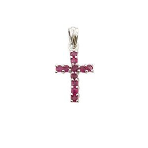 .21ct Ruby Cross Pendant 10KT White Gold - NEW w/Box